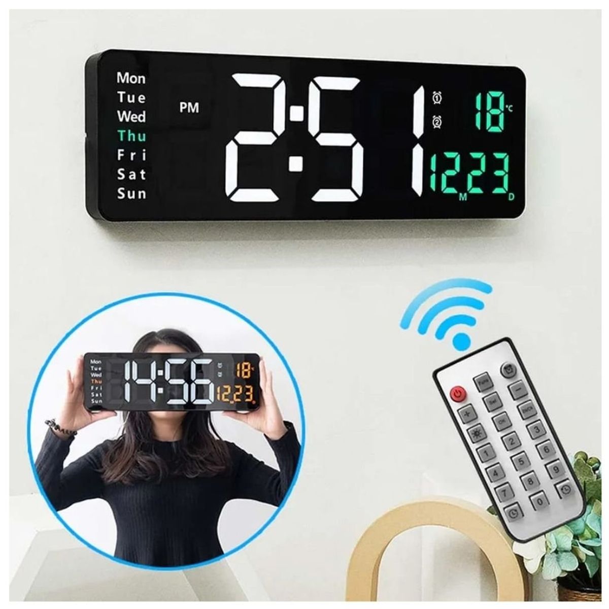OEM - Reloj Digital De Pared Con Calendario Y Control Remoto 6626