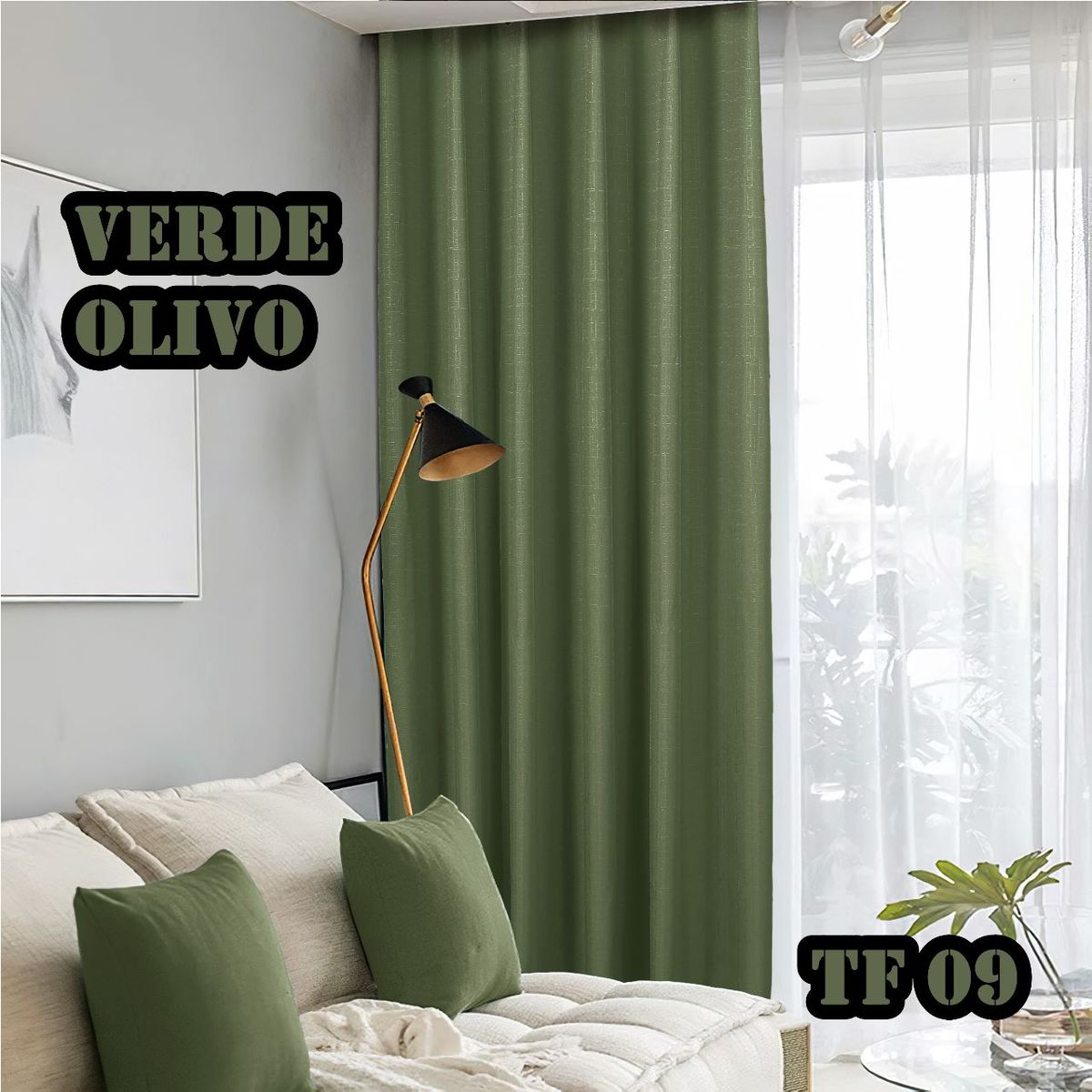 Cortina Blackou 2 Paños 140X230  Engomada Color Verde Oliva TF, marca GENERICO - Foto Principal
