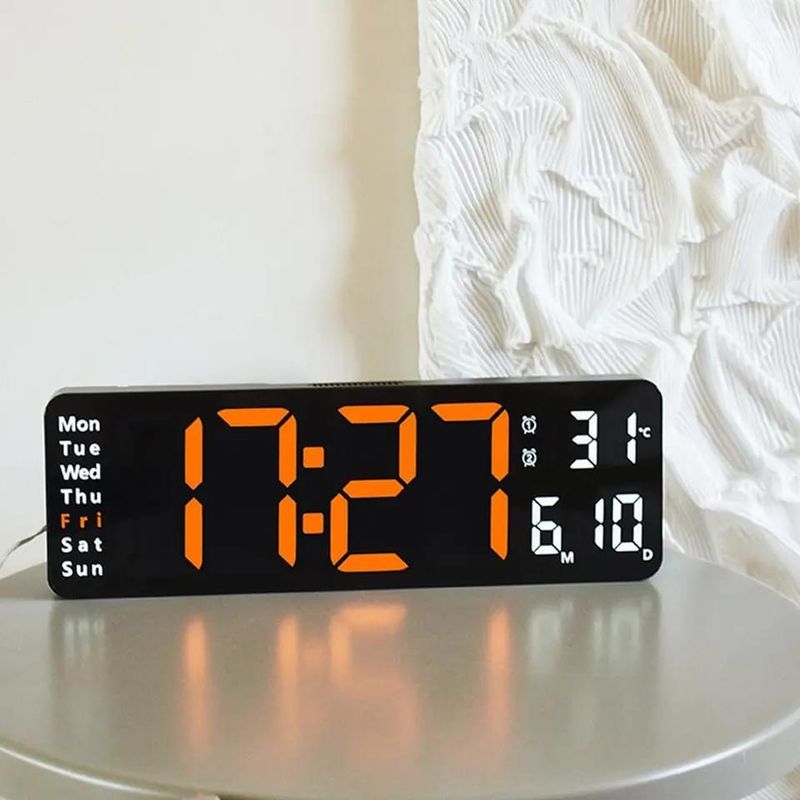 OEM - Reloj Digital De Pared Con Calendario Y Control Remoto Naranja