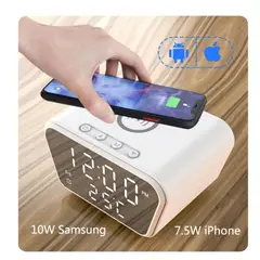 OEM - Reloj Despertador Digital Con Cargador Inalámbrico Blanco