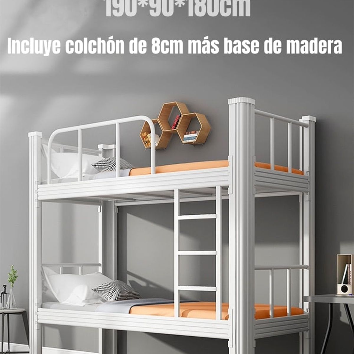 LUBABYCAS - Camarote Metálico 1 Plaza Con 2 Colchones 190x90x180cm By LuBabycas