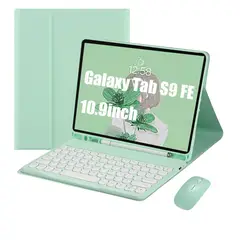 SHARGE - Teclado y Ratón Bluetooth para Galaxy Tab S9 FE 10.9in Verde Español