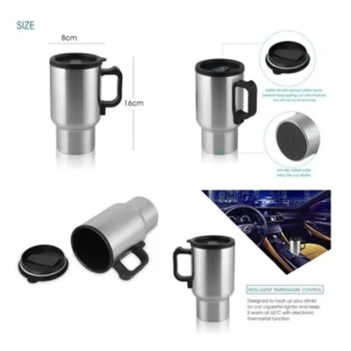 GENERICO - Vaso Auto Acero Tazon Mug 12v 480ml Térmico Auto
