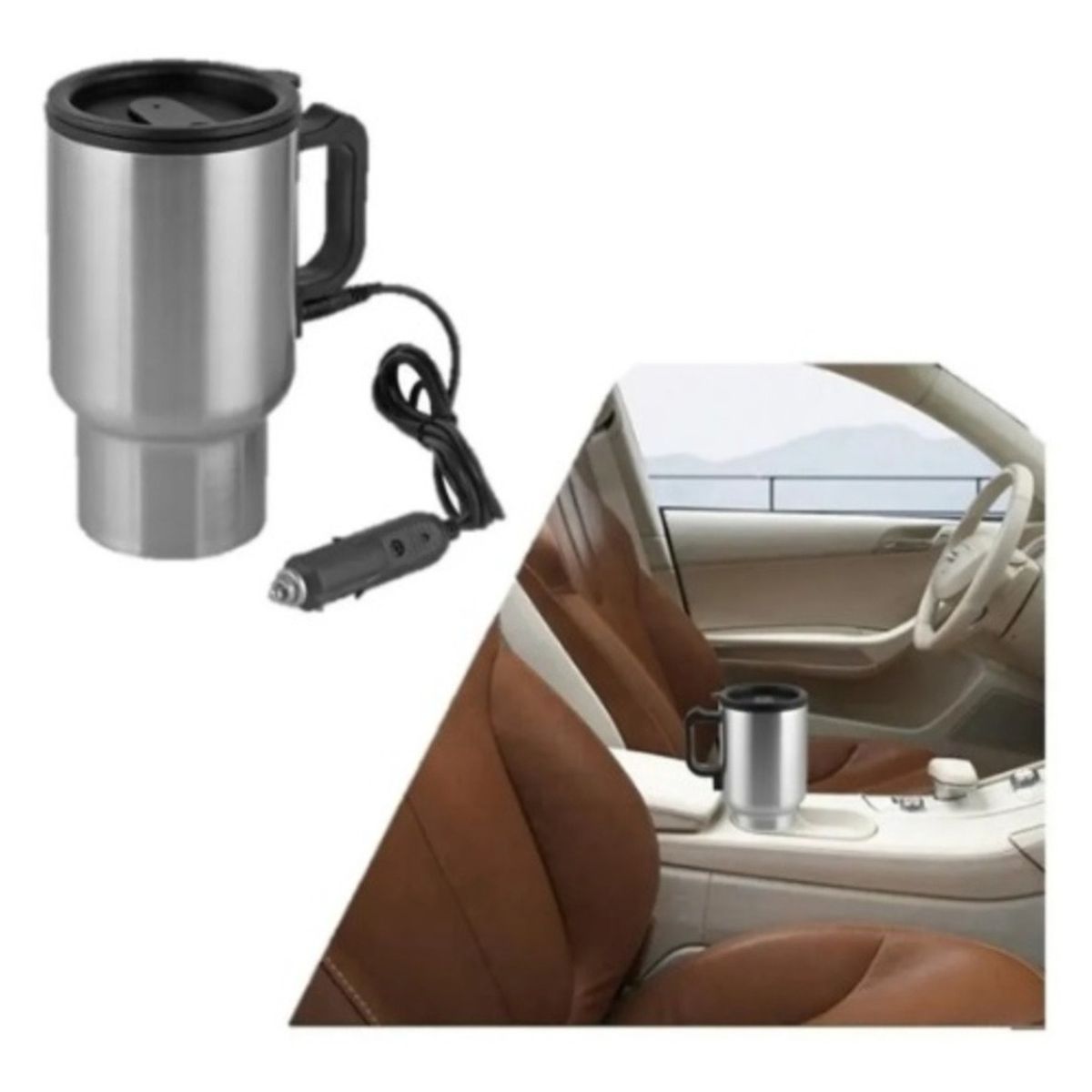 GENERICO - Pack X2 Vaso Auto Acero Tazon Mug 12v 480ml Térmico Auto