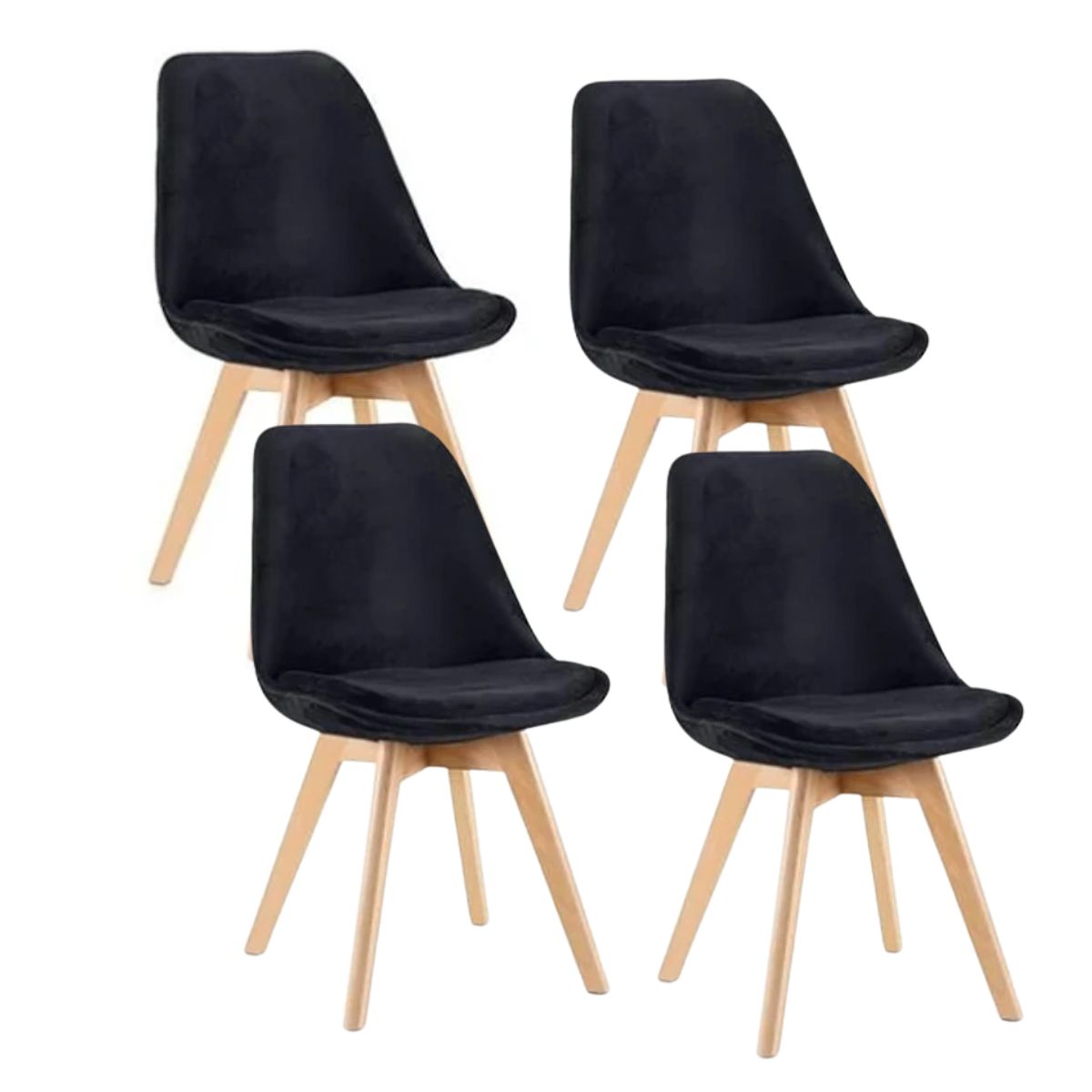 GENERICO - Pack 4 silla comedor Tulip Terciopelo - Negro.