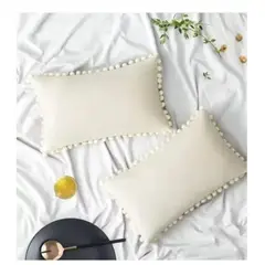 GENERICO - Pack 2 Fundas De Cojin Terciopelo Pompon 30x50cm blanco