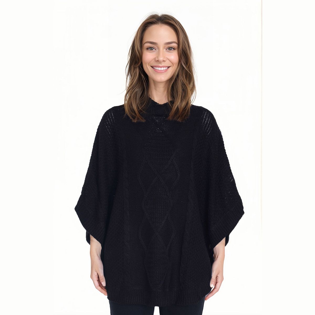 FASHION'S PARK - Sweater Mujer Poncho Negro Fashion's Park