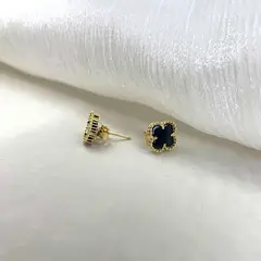 ELLA JOYAS - Aro Trébol Ónix Natural Oro 18k