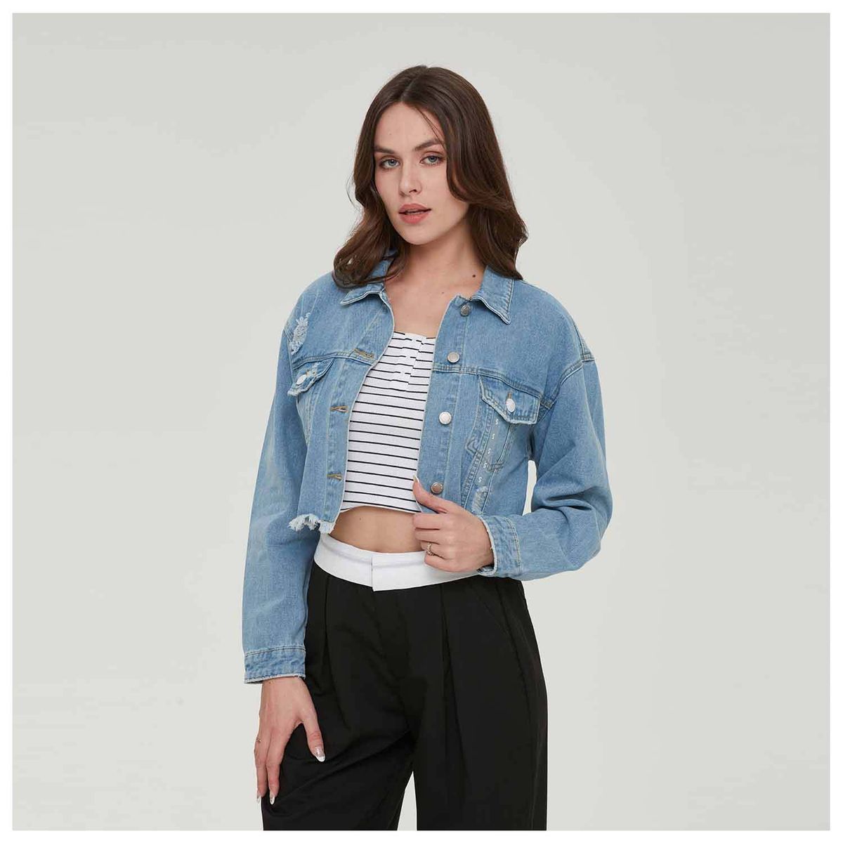 FASHION'S PARK - Chaqueta Mujer Mezclilla Corta Celeste Fashion's Park