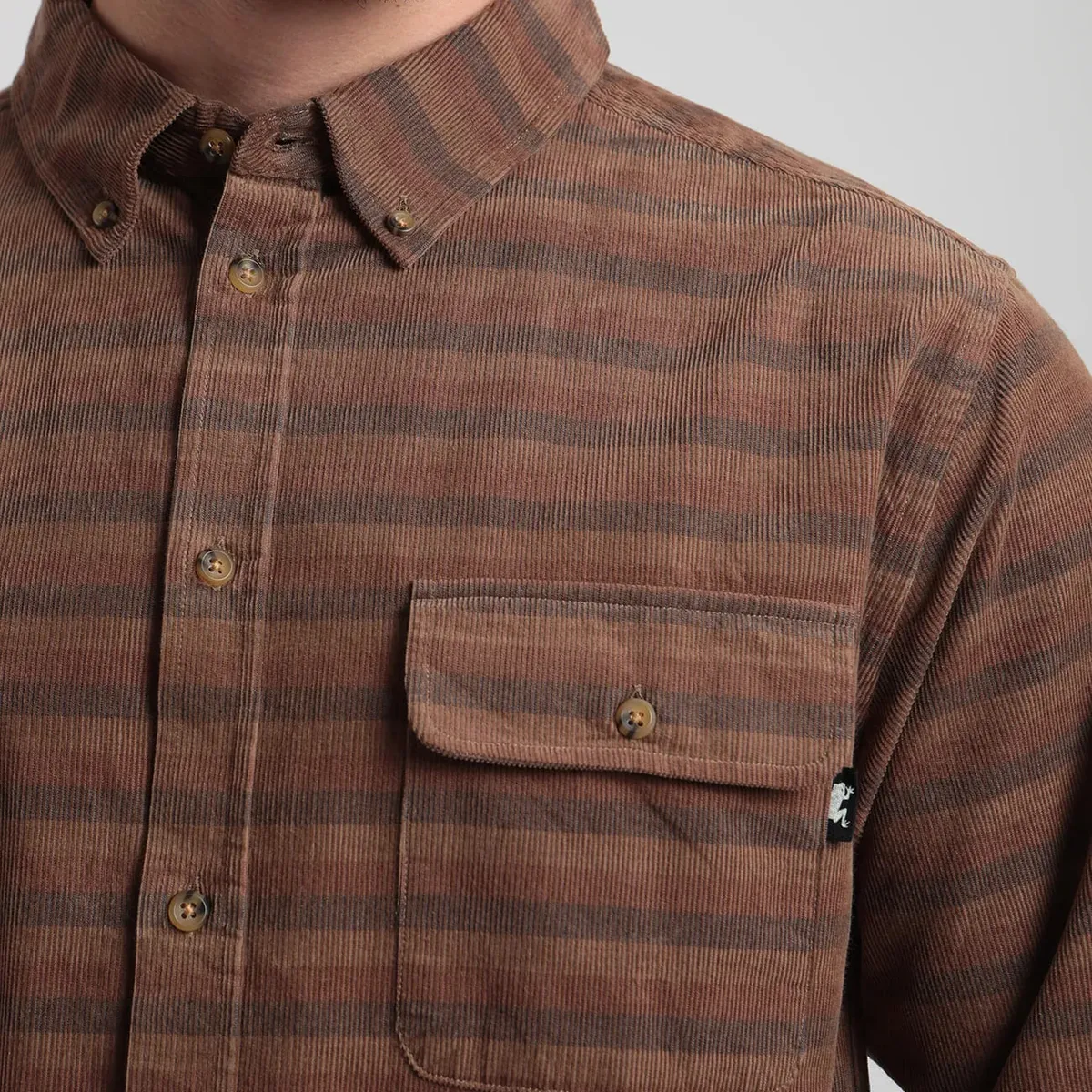 FROENS - Camisa manga larga hombre Corduroy  camel-Algodón orgánico