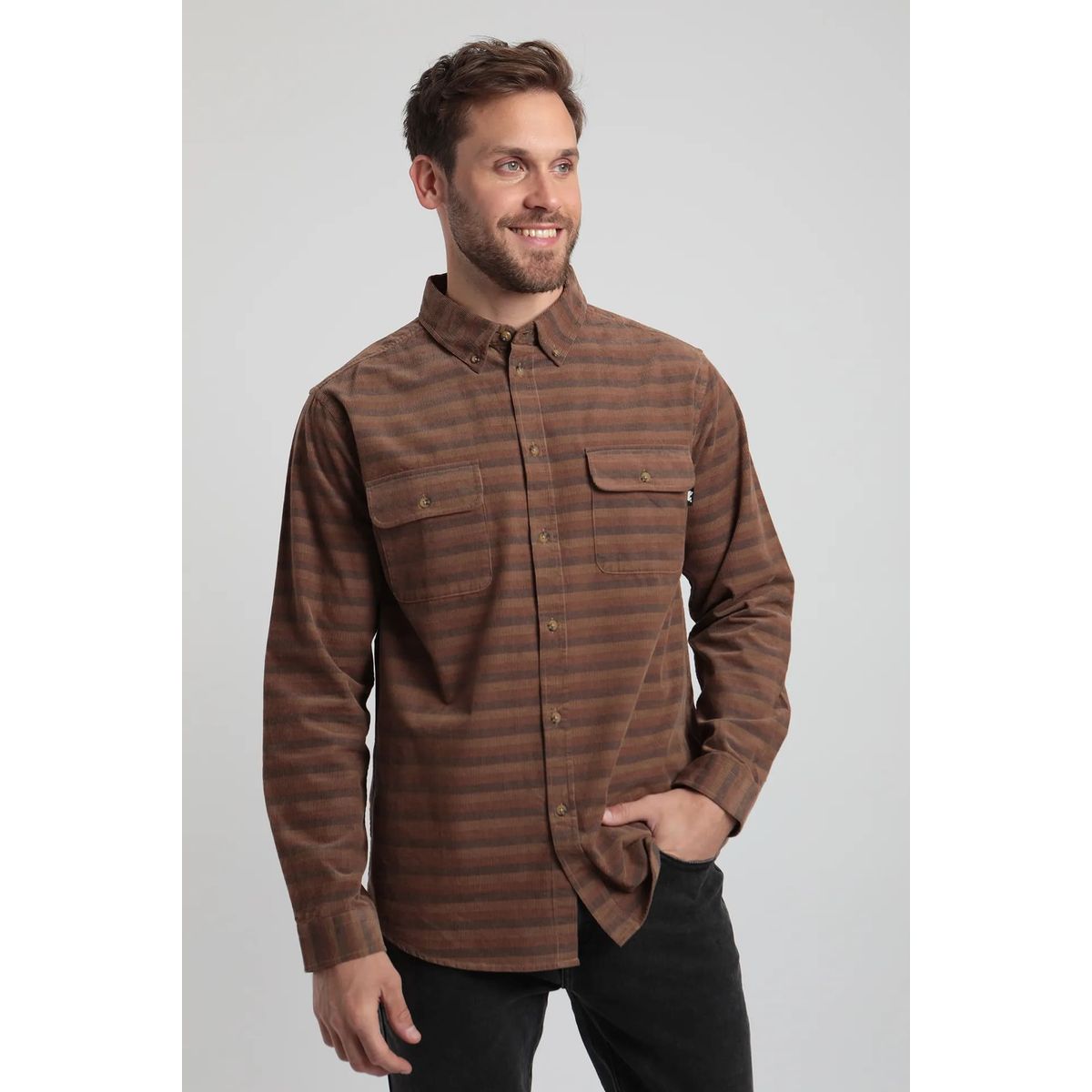 FROENS - Camisa manga larga hombre Corduroy  camel-Algodón orgánico