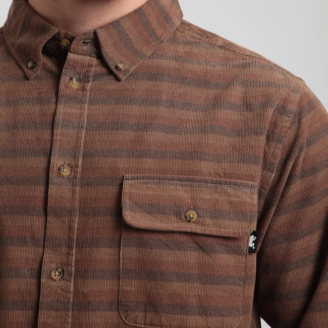 FROENS - Camisa manga larga hombre Corduroy  camel-Algodón orgánico