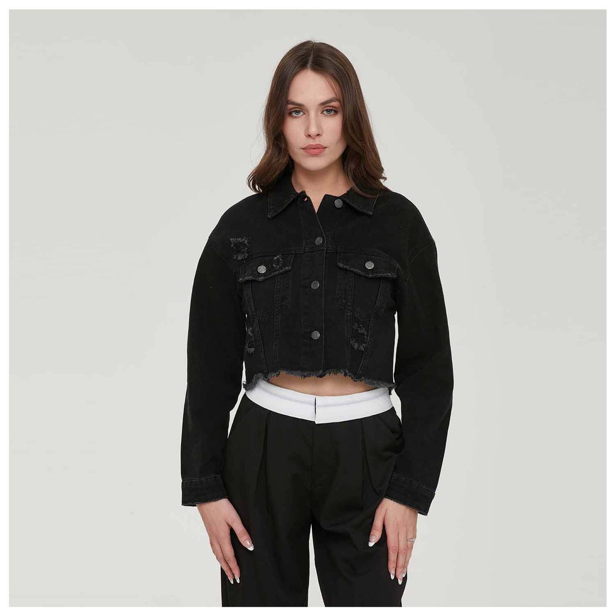 FASHION'S PARK - Chaqueta Mujer Motoquera Denim Negro Fashion's Park