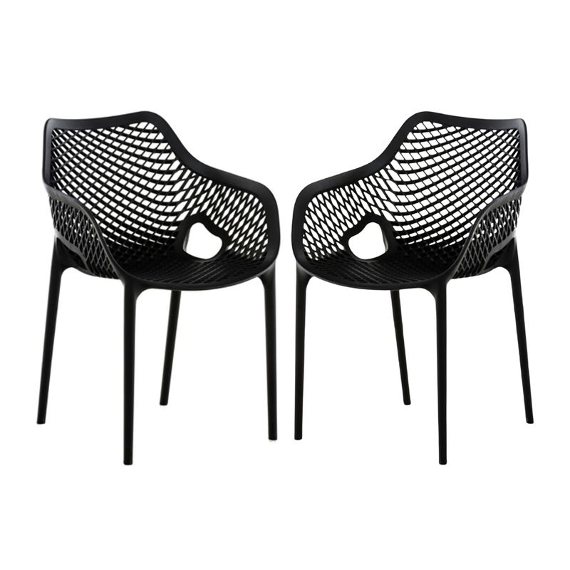 GENERICO - Pack 2 Butaca Silla con Apoyabrazos Polipropileno City - Negro