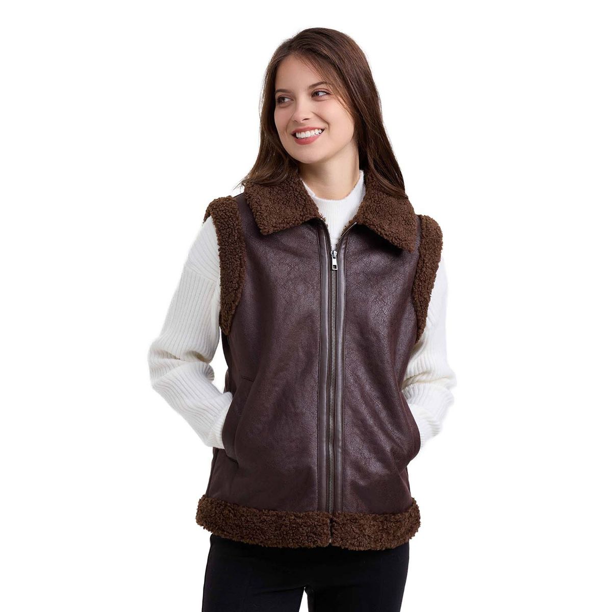 FASHION'S PARK - Chaqueta Mujer Efecto Cuero Corta Cafe Moro Fashion's Park._