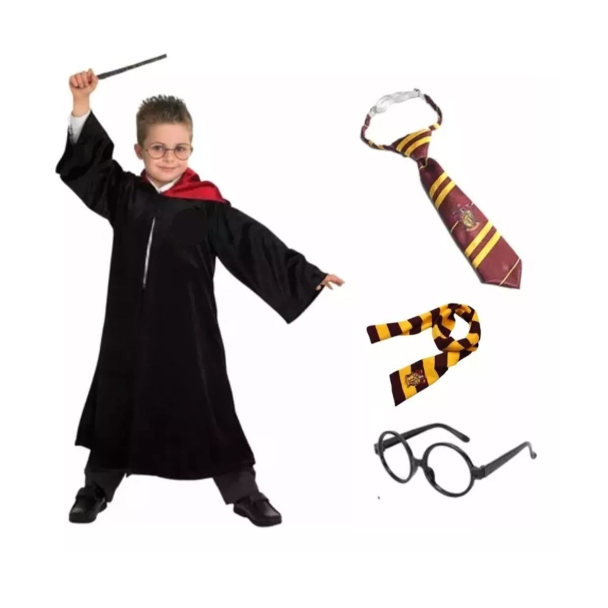 GENERICO - Disfraz De Harry Potter Tunica + Lentes + Varita talla M