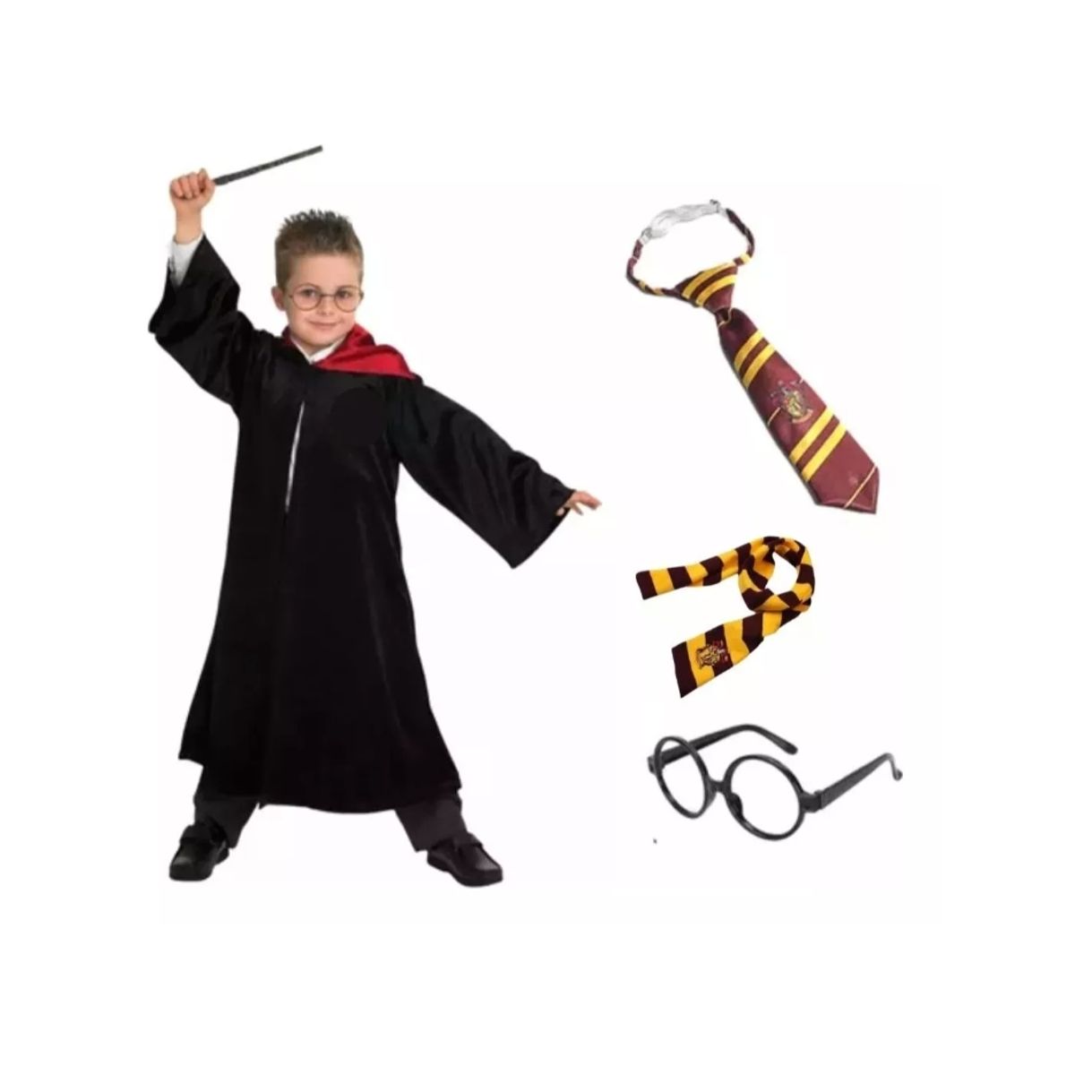 GENERICO - Disfraz De Harry Potter Tunica + Lentes + Varita talla M