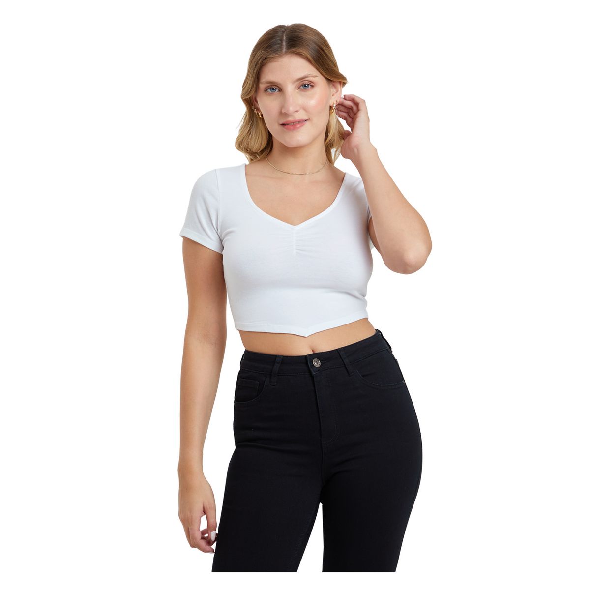 FASHION'S PARK - Polera Top Escote Corazón Blanco Fashion's Park