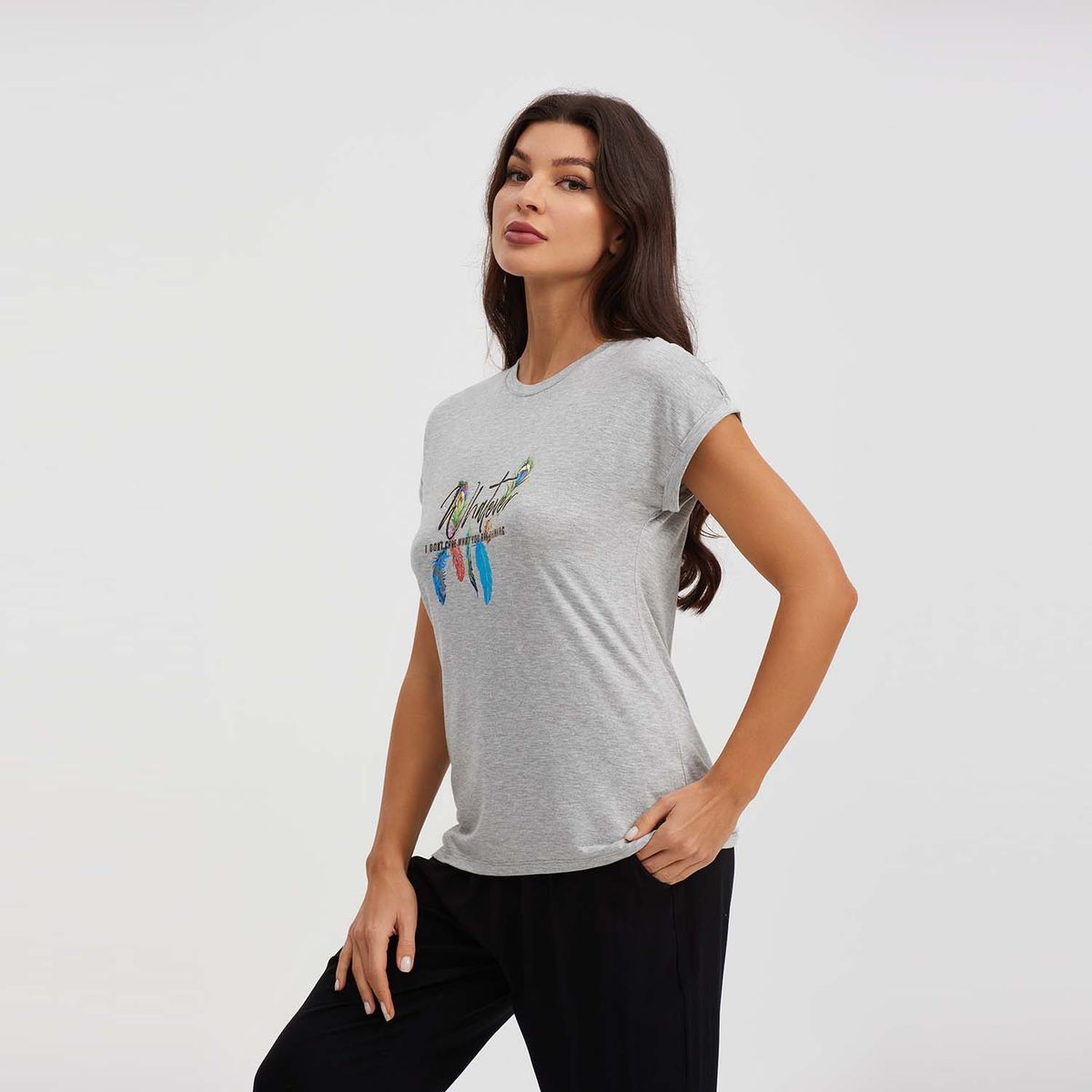 FASHION'S PARK - Polera Mujer Aplicación Glitter Gris Melange Fashion's Park