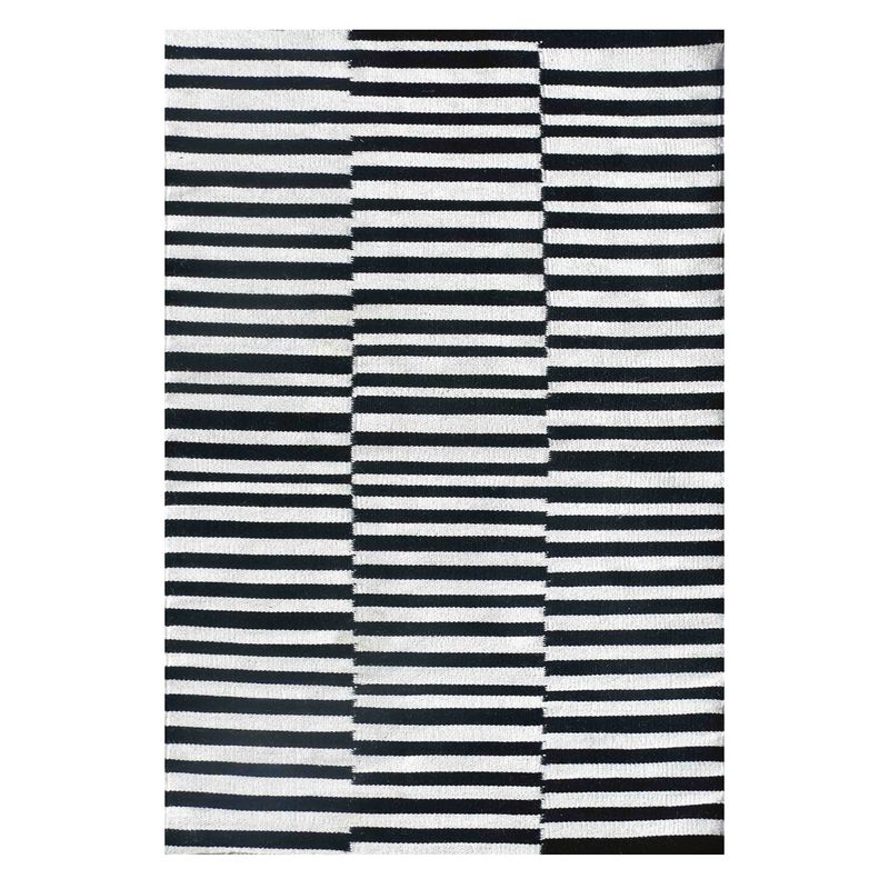 CONSORCIO PERSA - Alfombra de Lana blanco y negro, Kelim Stripe 1.80 x 1.20 mts.