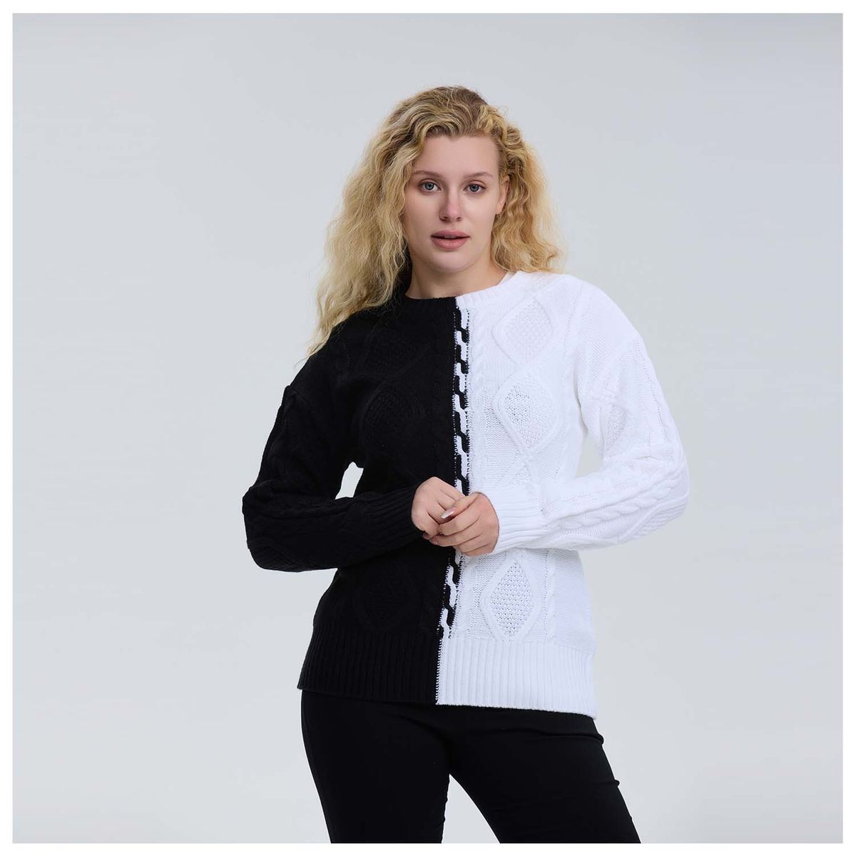 FASHION'S PARK - Sweater Mujer Tranzado Negro/Blanco Fashion's Park