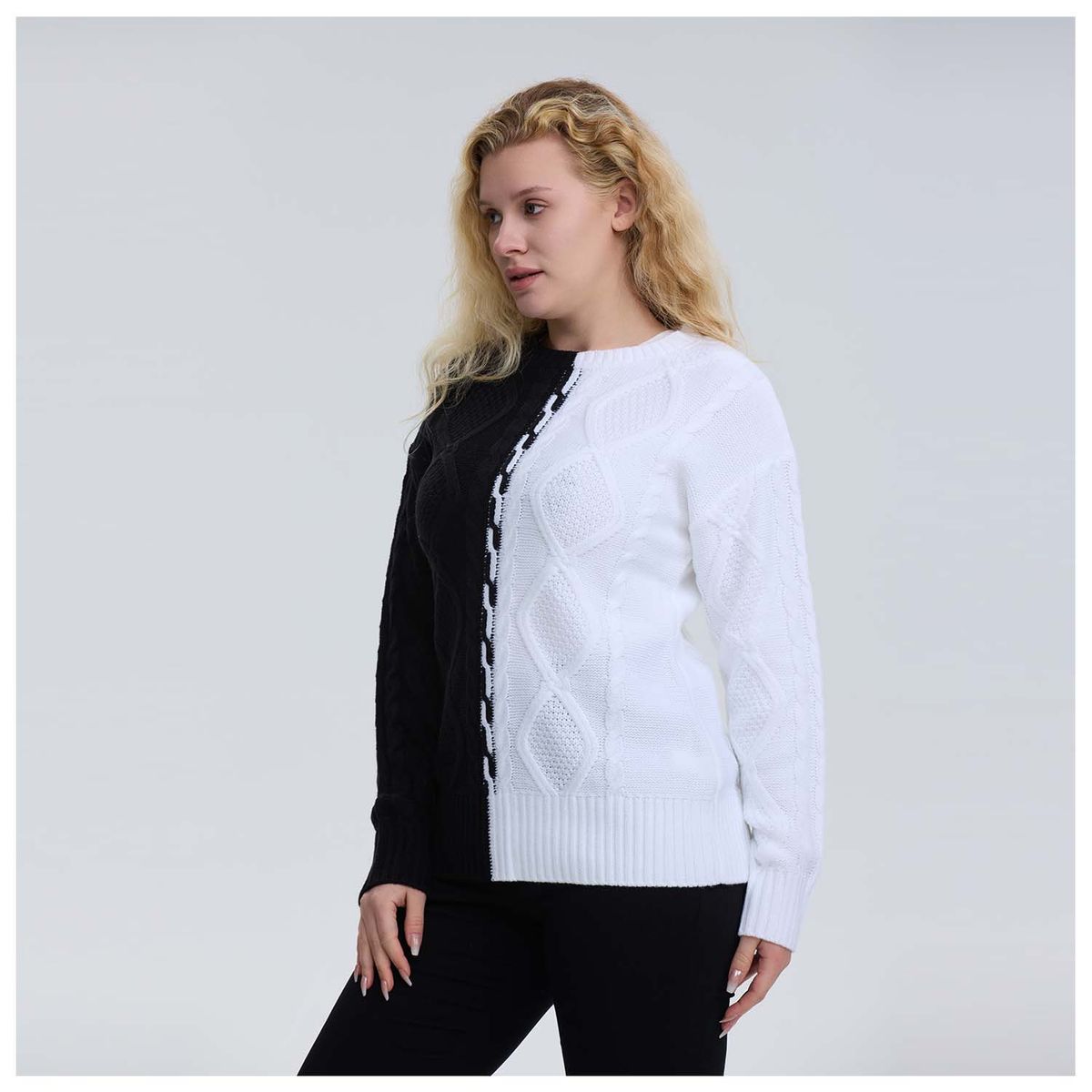 FASHION'S PARK - Sweater Mujer Tranzado Negro/Blanco Fashion's Park