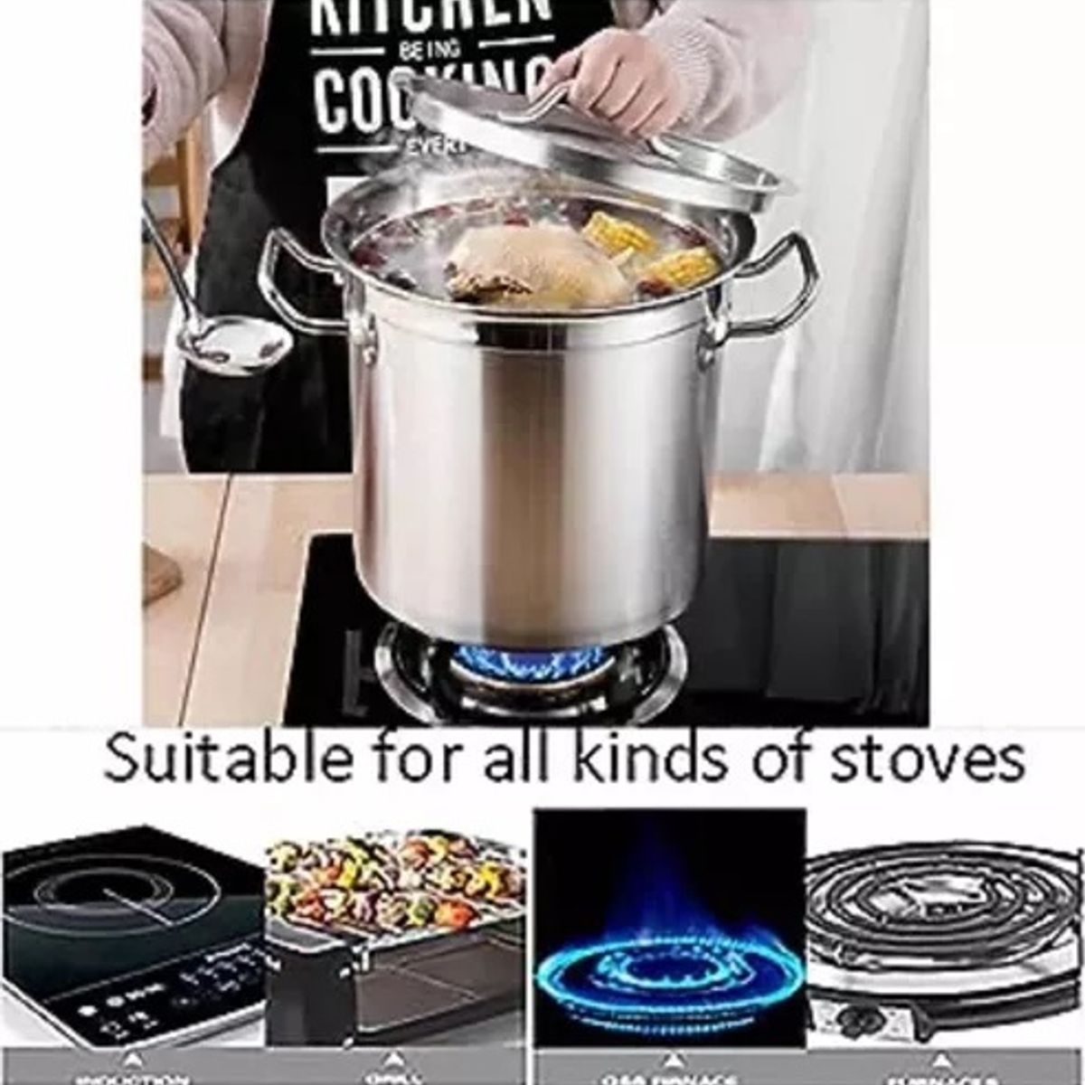 DEL FONDO - Fondo Acero Inoxidable Olla Grande 50 Litros Con Tapa 40CM