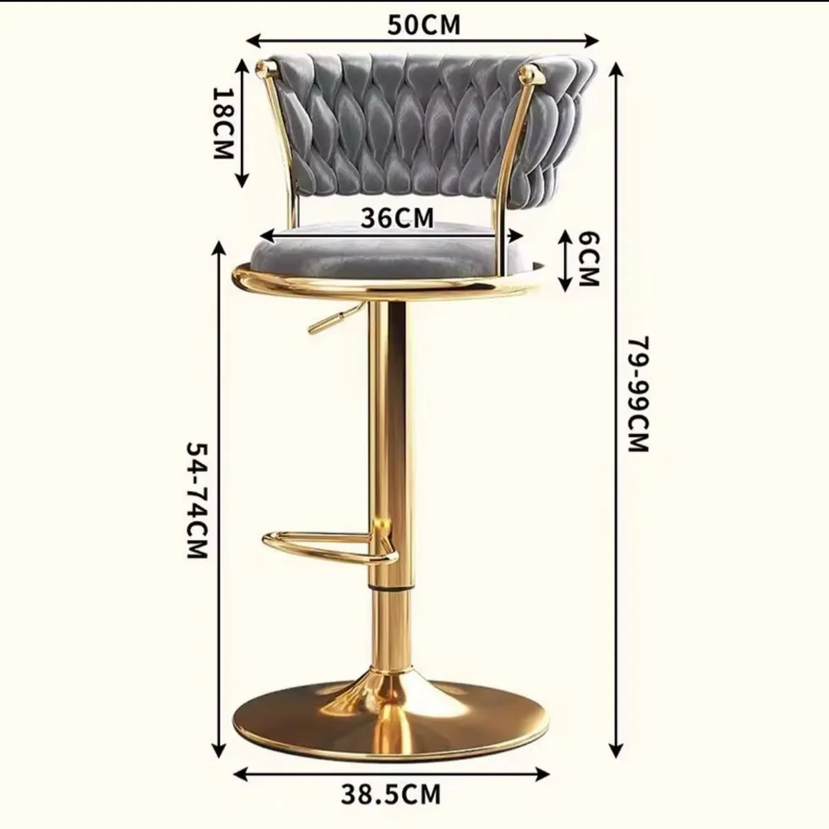 HABITA2 CHILE - Taburete Queen acolchado Gris base metal gold