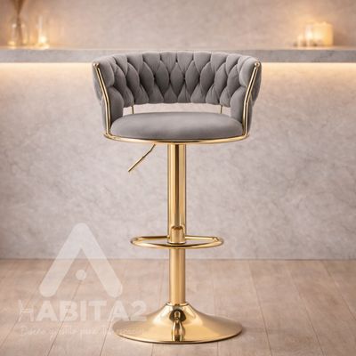 Imagen 2 del producto Taburete Queen acolchado Gris base metal gold