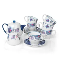 DANNY HOME - Set Porcelanas 16 Piezas De Te Azul Floreado