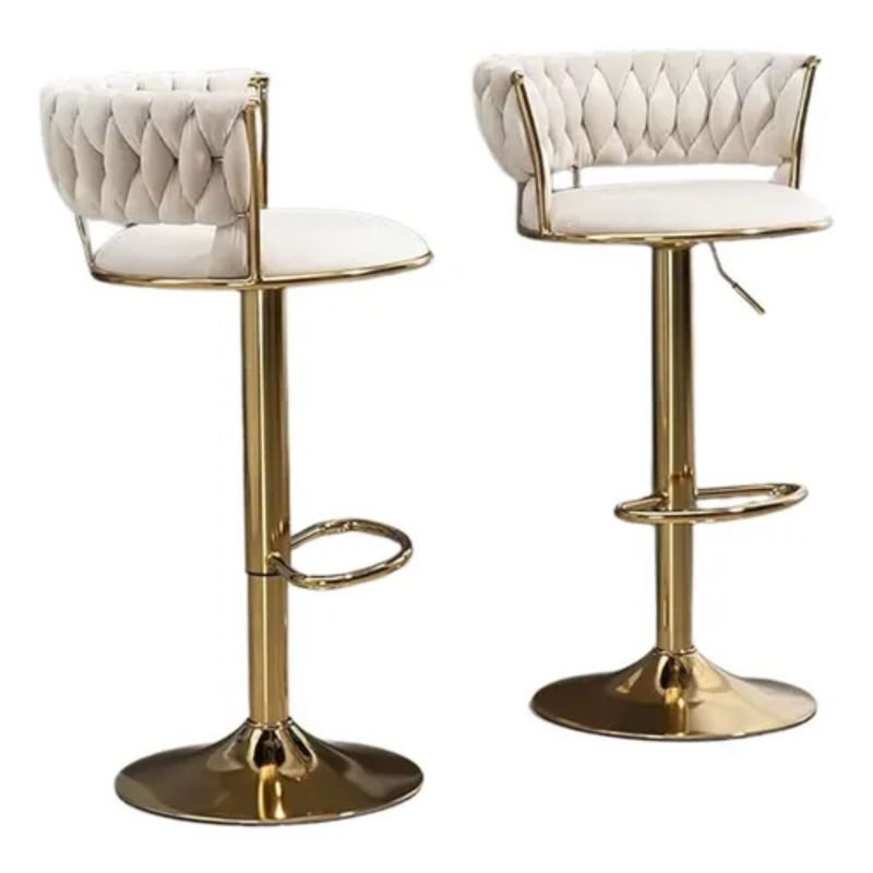 HABITA2 CHILE - Pack 2 taburetes terciopelo beige base dorada Queen