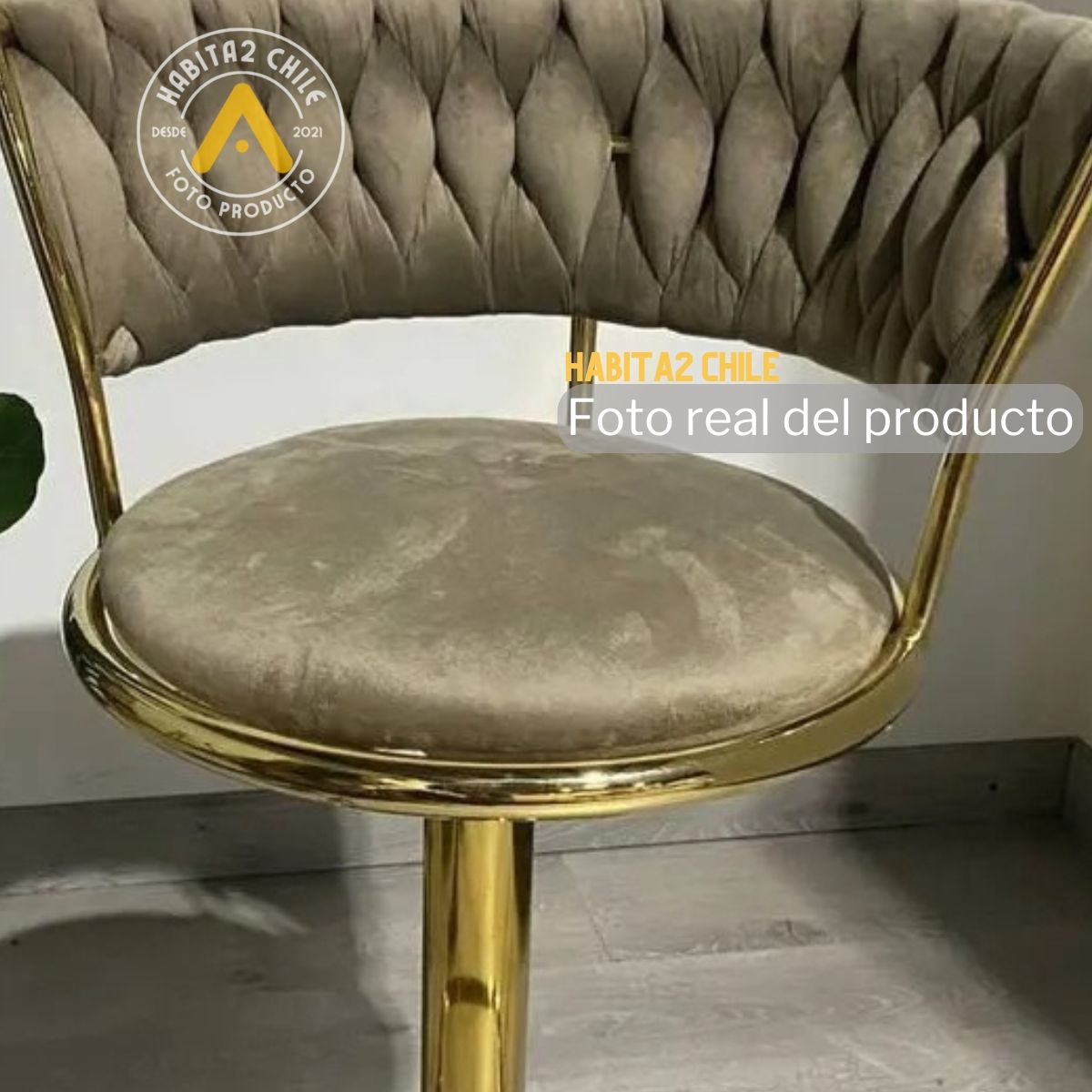 HABITA2 CHILE - Pack 2 taburetes terciopelo beige base dorada Queen