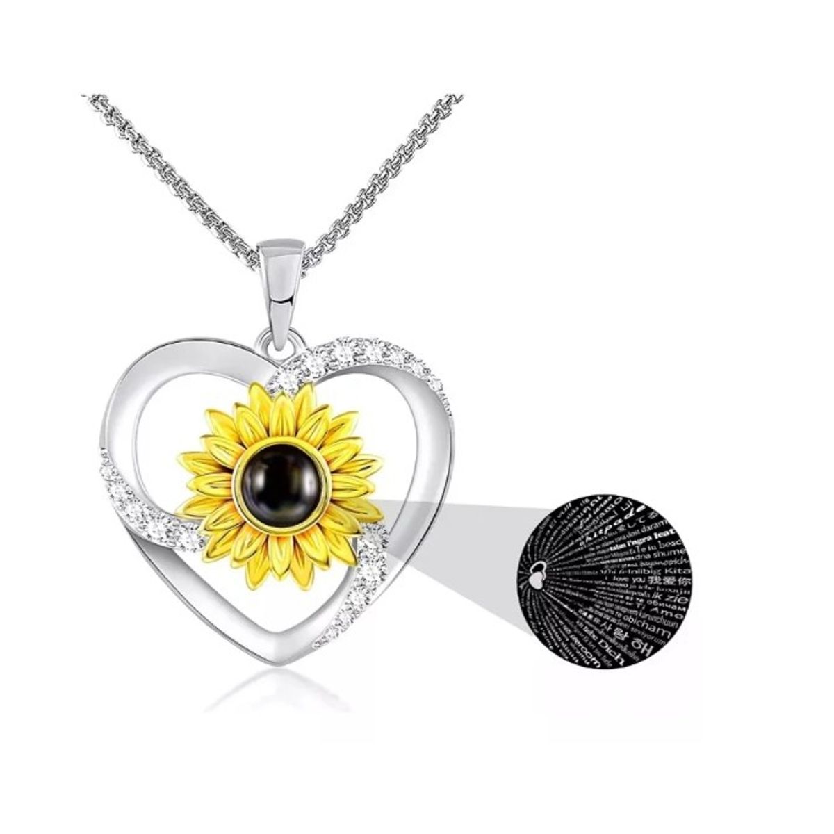 GENERICO - Collar Girasol Te Amo En 100 Idiomas Para Mujer Novia Pareja