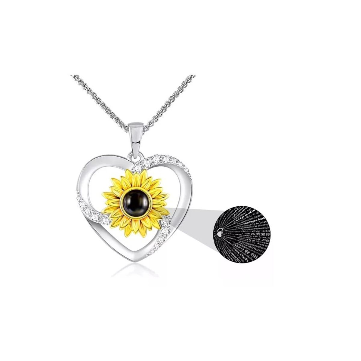 GENERICO - Collar Girasol Te Amo En 100 Idiomas Para Mujer Novia Pareja
