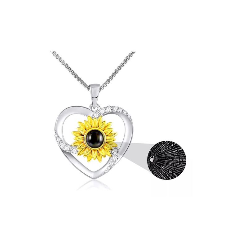 GENERICO - Collar Girasol Te Amo En 100 Idiomas Para Mujer Novia Pareja