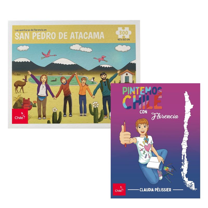 FLORENCIA Y SUS AVENTURAS - Libro Pintemos Chile con Florencia + Rompecabezas San Pedro