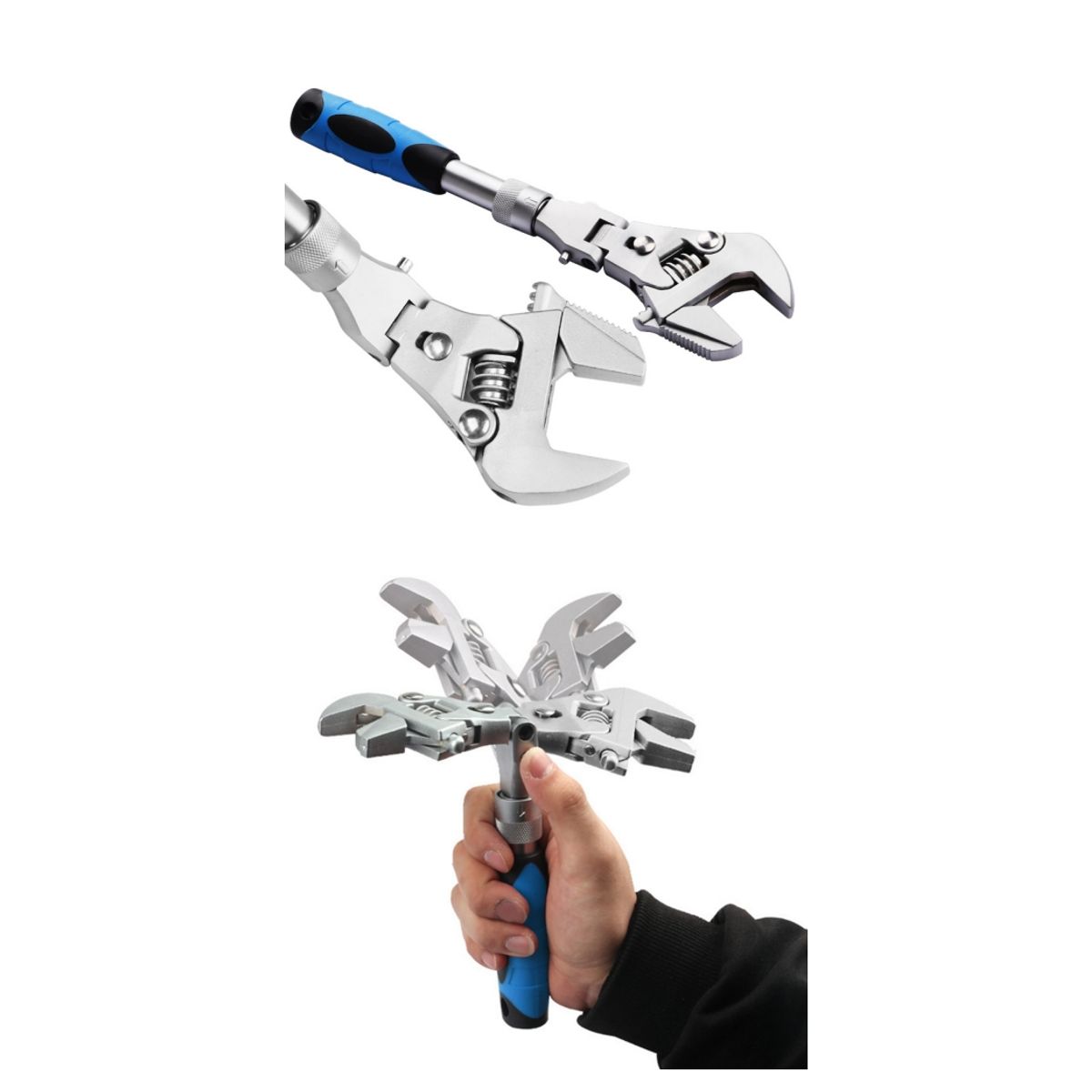 GENERICO - Llave Retráctil Francés Y Trinquete Cabezal Gira 180° Plegable