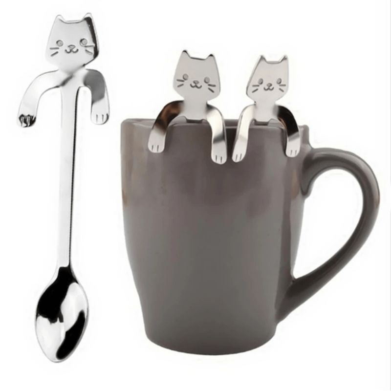 VATYERTY - 3 piezas linda cuchara de acero inoxidable con forma de gato
