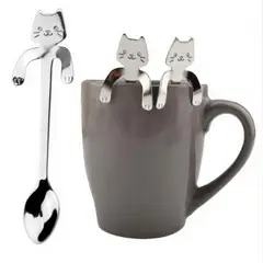 VATYERTY - 3 piezas linda cuchara de acero inoxidable con forma de gato