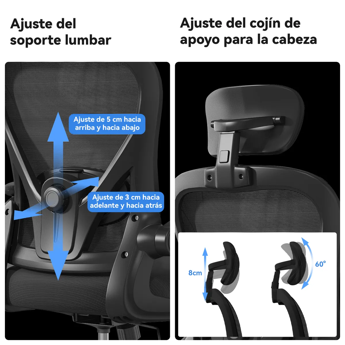 VIDITA - Silla Amia Ergonómica De Oficina Soporte Lumbar Ajustable Negro