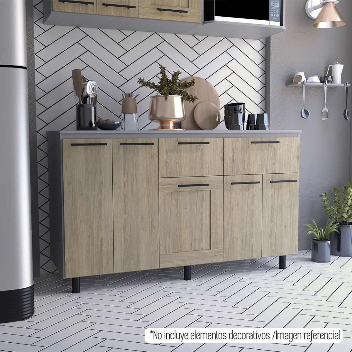 FMFURNITURE - Mueble Base Cocina Melamina Café Claro 169x60x35.1 cm