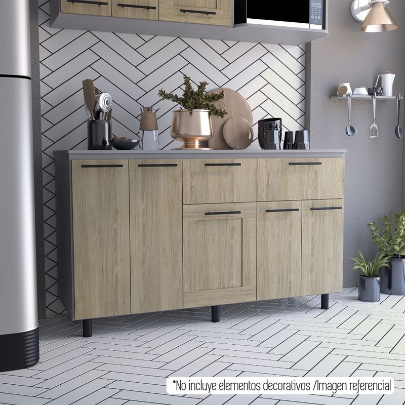 FMFURNITURE - Mueble Base Cocina Melamina Café Claro 169x60x35.1 cm.