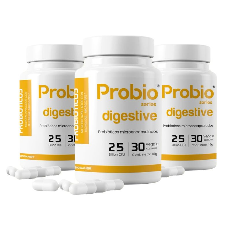 BIOSAMER - Probiótico 25 Billones Digestivo, 3 Frascos, 90 Cápsulas