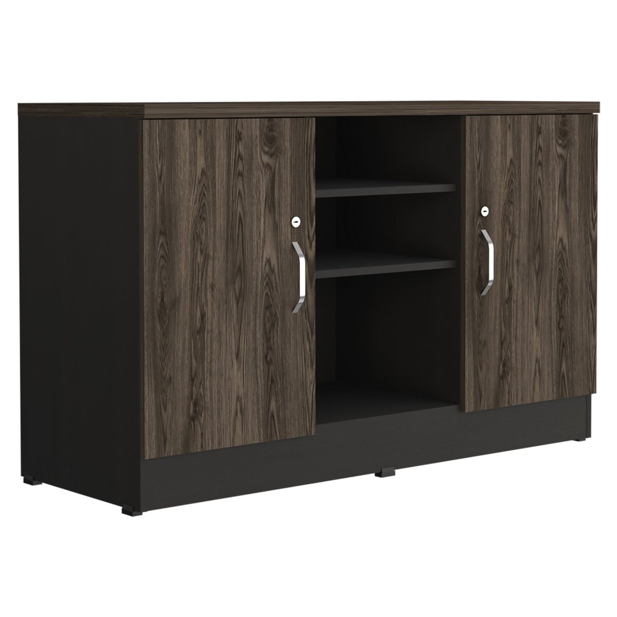 FMFURNITURE - Gabinete - Negro Soft / Coñac 75.7x120x45.5 cm