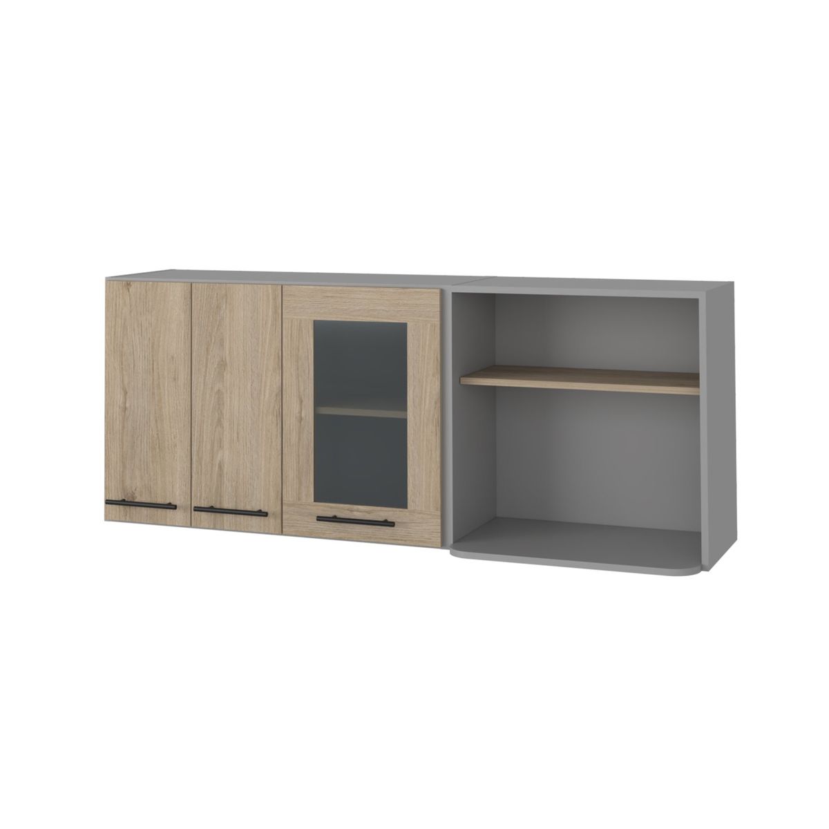 FMFURNITURE - Mueble Mural Con Capacidad Para Microondas 3 Puertas Café Claro 169x60x35.1 cm