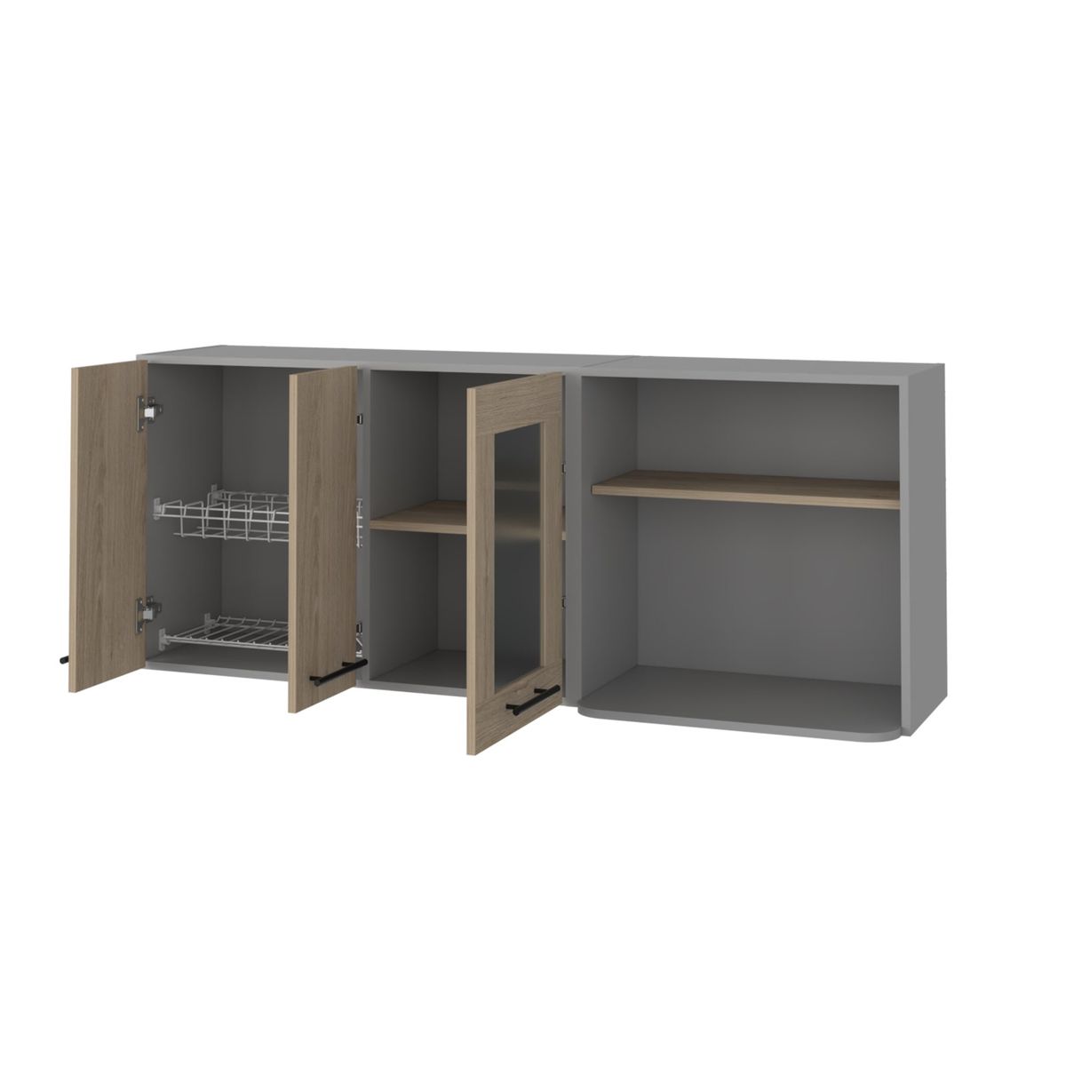 FMFURNITURE - Mueble Mural Con Capacidad Para Microondas 3 Puertas Café Claro 169x60x35.1 cm