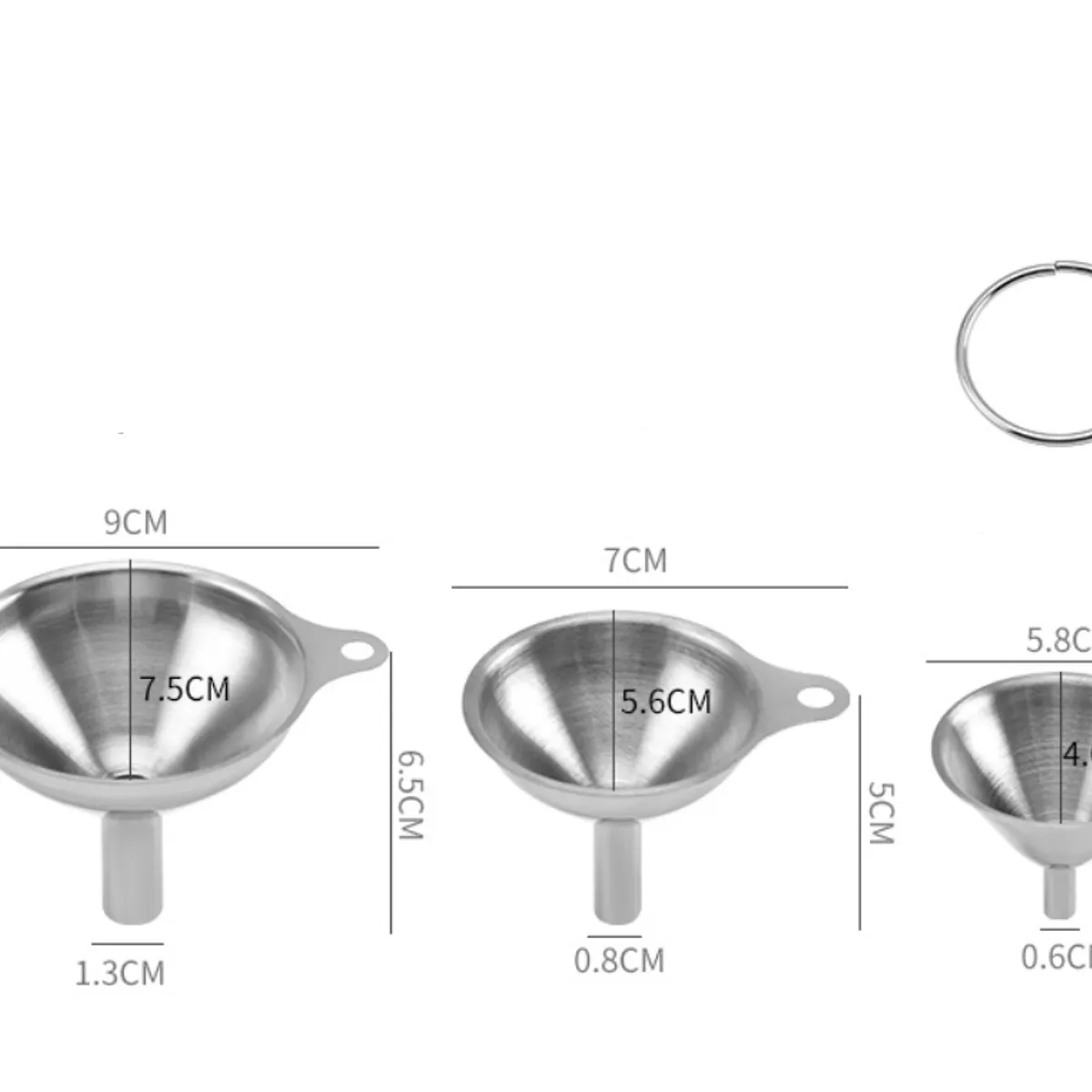 GENERICO - Pack 3 Embudos Delgados Acero Inoxidable