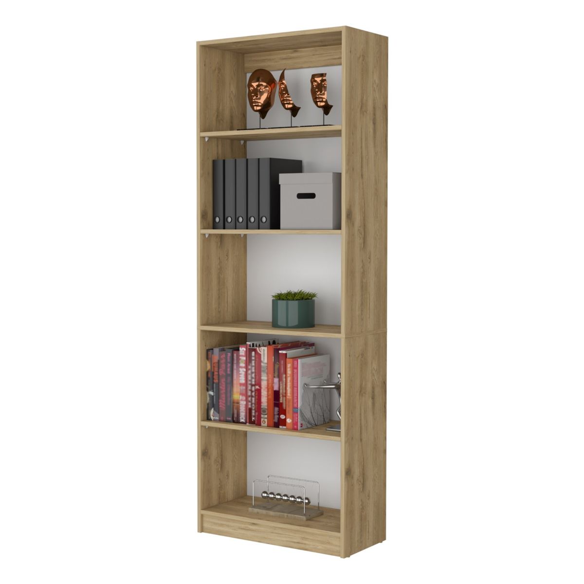 FMFURNITURE - Biblioteca Estante 5 Repisas Melamina - Café Claro 180.6x62.8x29 cm