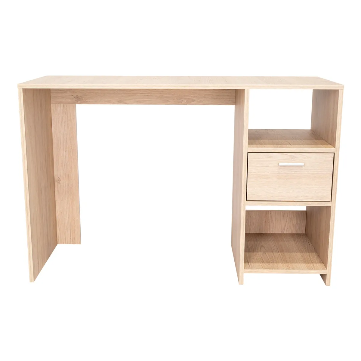 FMFURNITURE - Escritorio 2 Repisas 1 Cajón - Café Claro 73x110x43.6 cm