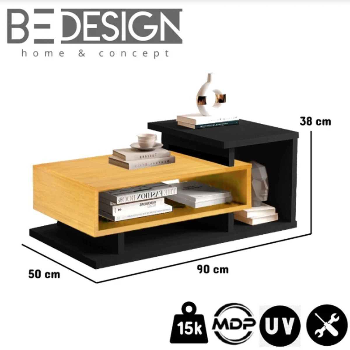 BE DESIGN - Mesa De Centro Boho CarameloNegro
